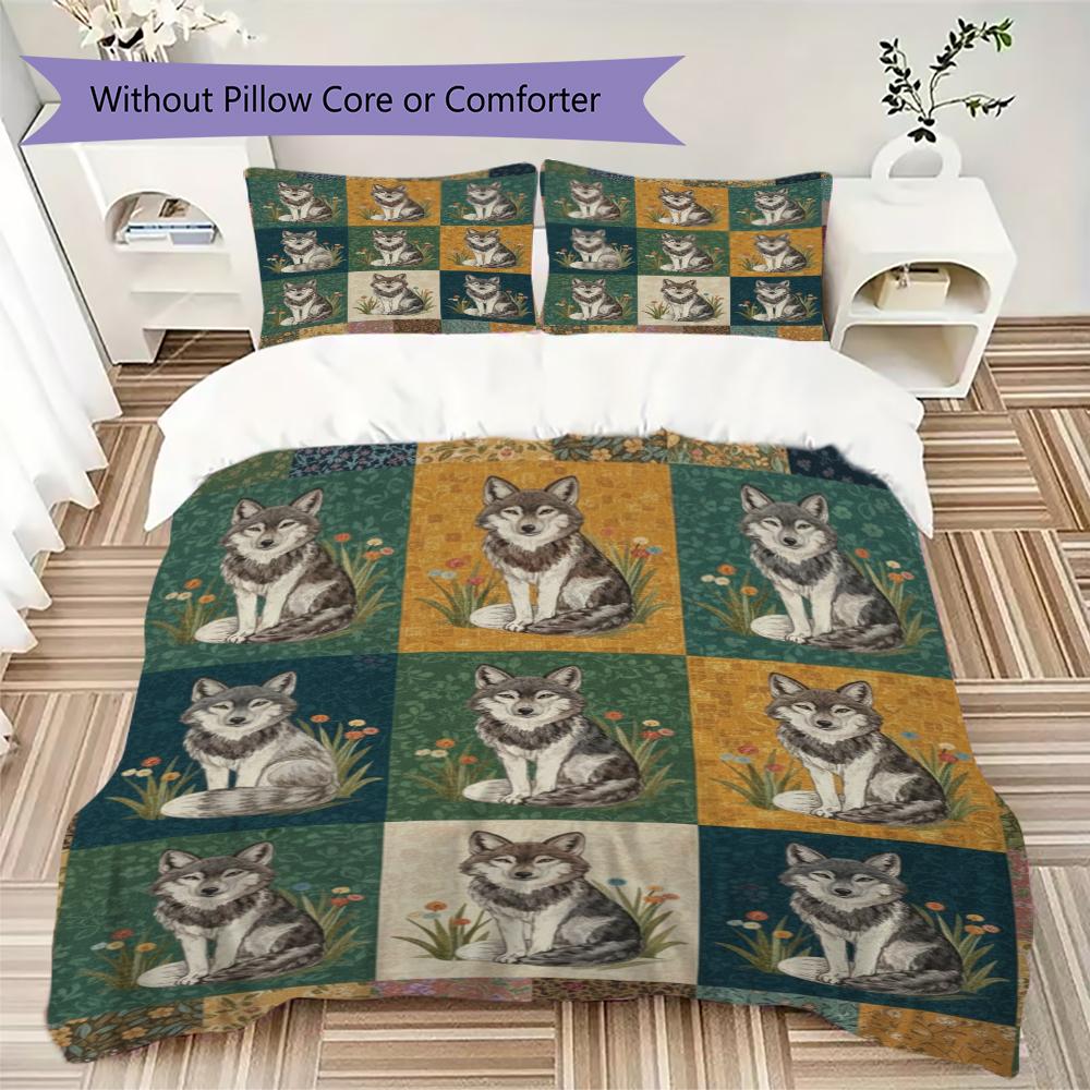 Retro Patchwork Animal Pattern Bedding Uilt Set Uilt Cover Pillowcase Home Decoration Birthday Gift (1 * Duvet Cover + 2 * Pillowcase Without Core)61