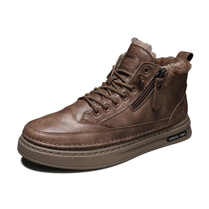 Herrenschuhe Winter Neue High-Top-Militärstiefel Fleecegefüttert Gepolsterte Warmhaltende Freizeitschuhe Vielseitige Arbeitswasserdichte Lederschuhe