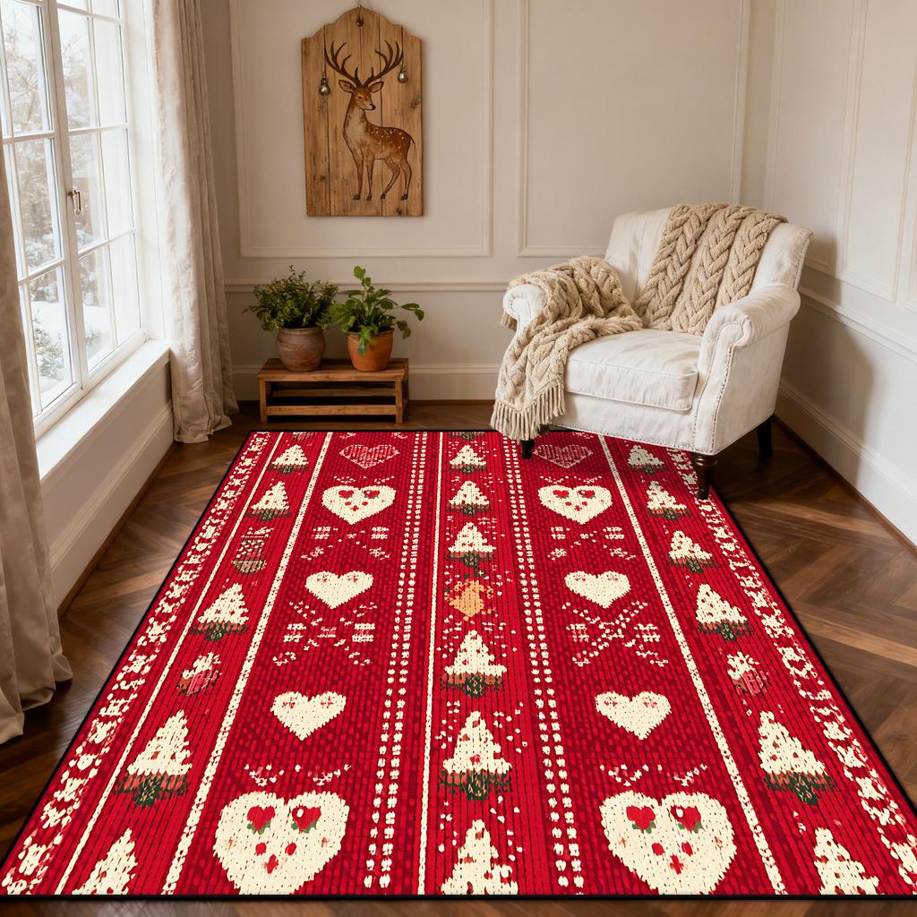 Christmas Style Red Living Room Carpet Christma Tree Decoration Bedroom Fluffy Thickened Rug Indoor Cloakroom Non-slip Floor Mat