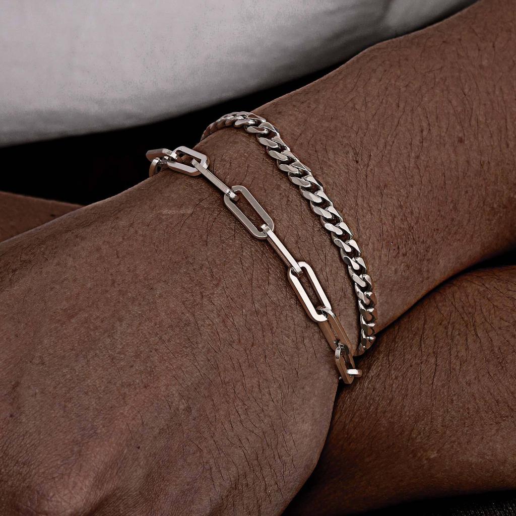 Vnox Punk Rock Stackable Stainless Steel Cuban Link Chain Bracelets for Men Women, Rectangular Paperclip Chain Bracelet Set