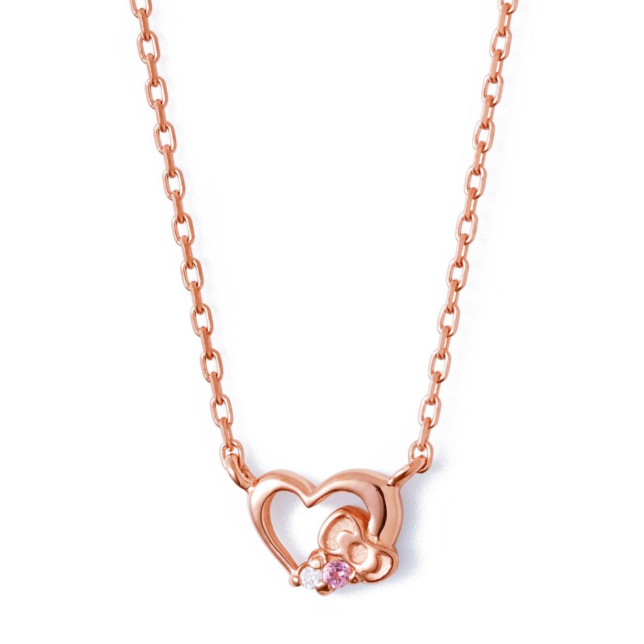 

THE KISS 40cm Kitty Diamond Pink Tourmaline Pink Gold Coated Ribbon Heart Silver Necklace [The Kiss] KITTY-11DM [Hello Collaboration]