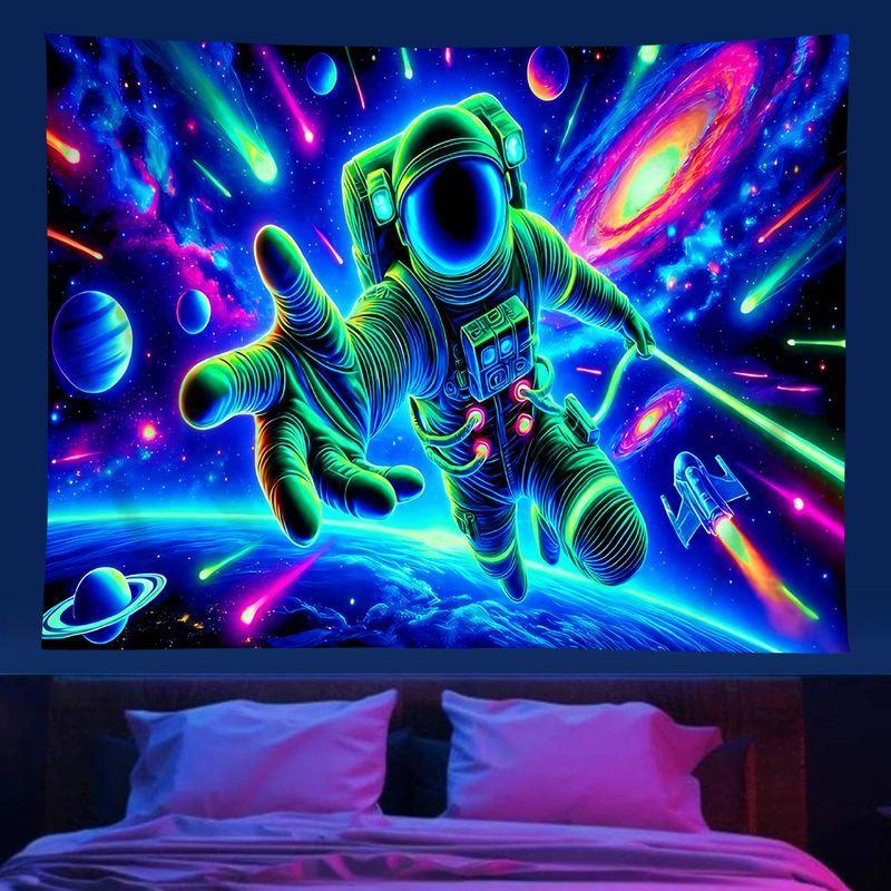 Fluorescent Psychedelic Astronaut Butterfly Tapestry, Neon Starry Sky Wall Hanging, Party Dorm Decor, Gift