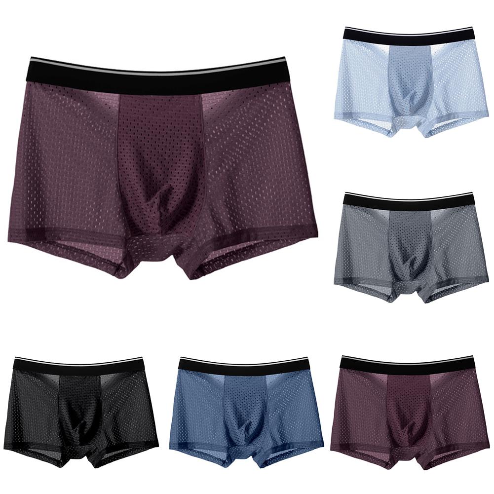 Men Ice-Silk Underwear Mesh Sexy Breathable Transparent Boxer Briefs Panties