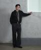 Deossingindeeodeeo Fine Pinstripe Straight Wide Slacks Black