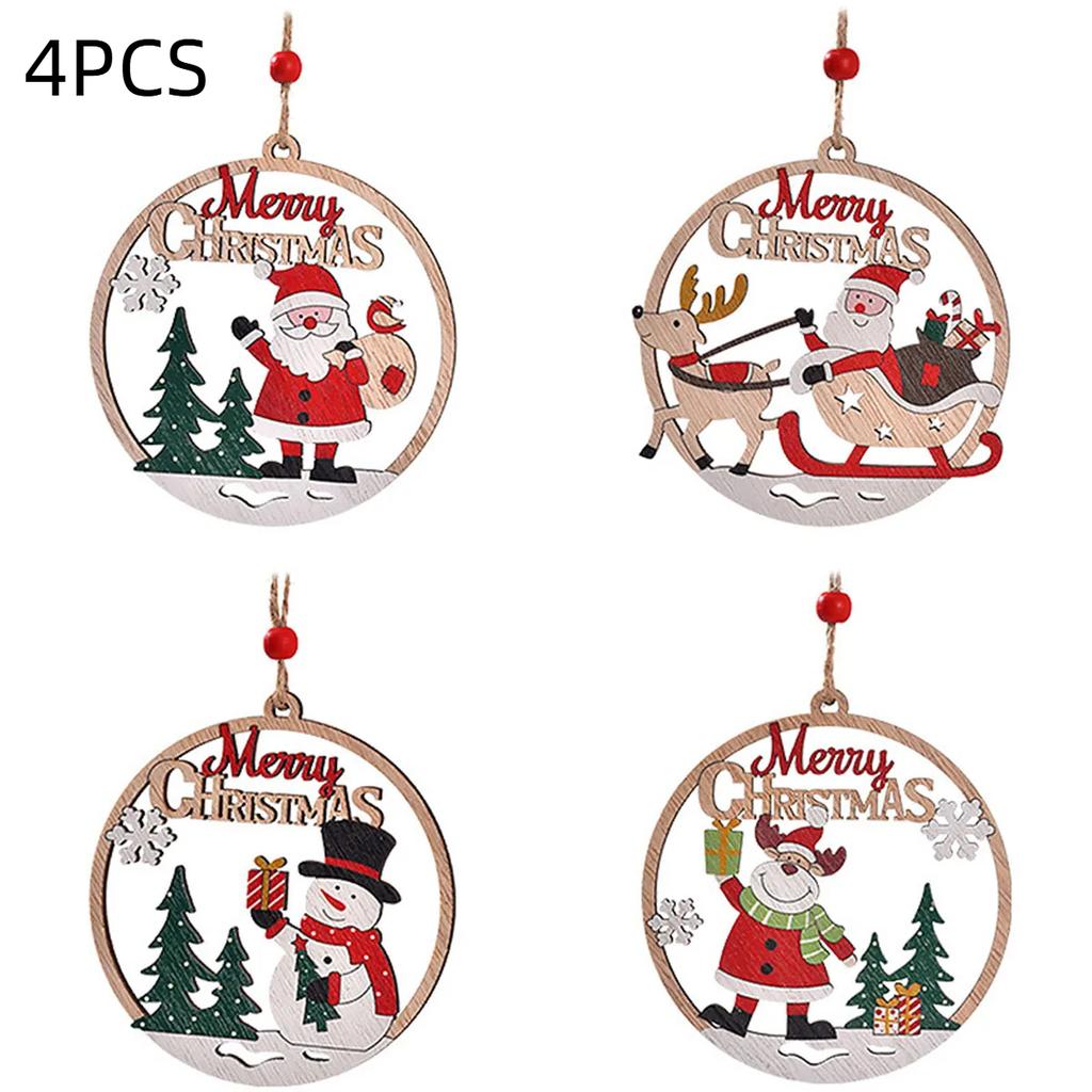 1/4 Piece Christmas Pendant Christmas Decoration Wooden Pendant Hollow Decoration Santa Claus Label Christmas Wooden Pendant