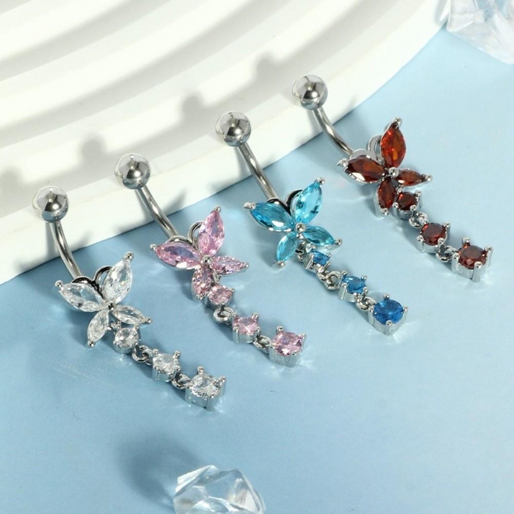 Butterfly Zircon Navel Ring Stainless Steel Belly Button Ring Body Piercing Jewelry  Gift
