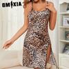 GMXIA Ice Silk Nightgown Women Summer Leopard Sexy Pure Desire Wind Sling Sleepwear