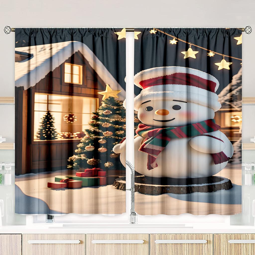 2 sztuki - Bałwan - zasłona z nadrukiem - Materiał poliestrowy - odpowiednia do sypialni, salonu, gabinetu, zasłona prywatna