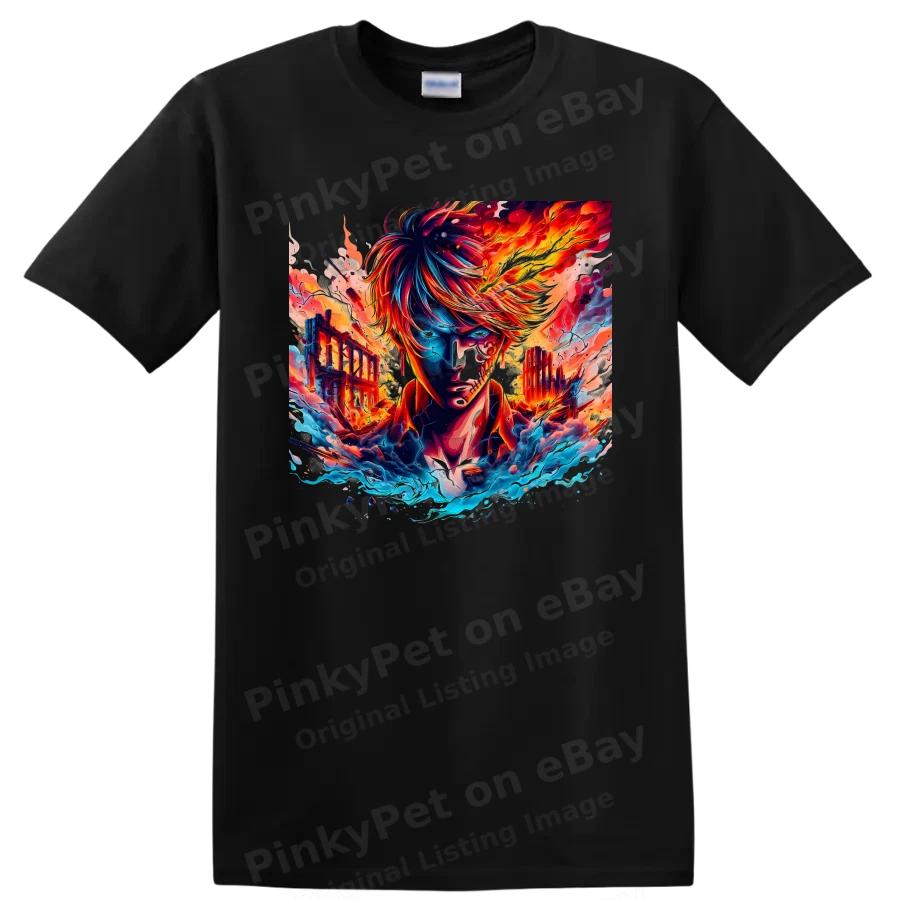Sanji Anime T Shirt Fiery Warrior Ocean Battle Art Graphic Tee Unisex Gift Top