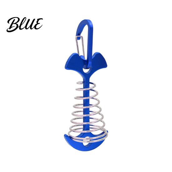 Aluminum Alloy Deck Pegs Spring-Loaded Fish Bone Tent Peg Stake with Portable Accessories Carabiner Windproof Rope Buckle for Outdoor Camping Fixing