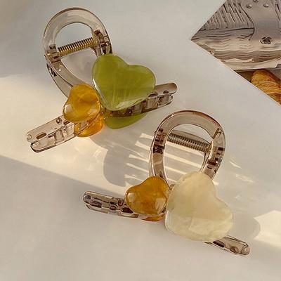 Elegant Jelly Color Heart Shape Hair Clips For Women Girls Sweet Acrylic Hair Claw Clip Hair Accessories Jewelry Hairpin