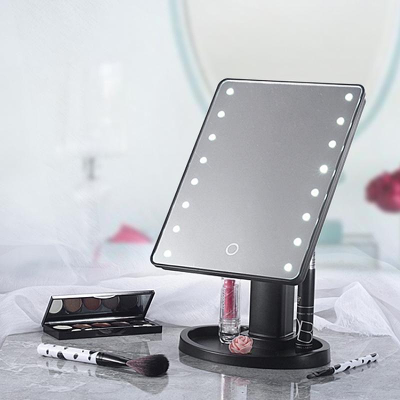 16LED Makeup Mirror 360° Rotating ABS Plastic Frame Desktop Cosmetic Mirror Battery Powered Portable Mirror For Lady Student