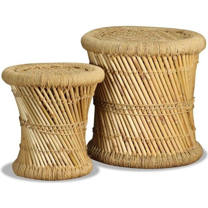 Tabourets - vidaXL - Lot de 2 - Bambou - Jute - Design naturel et rustique