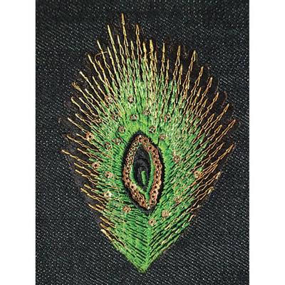 Thermo Feather Embroidery Motif - 11x7cm - Green Color - Iron-on