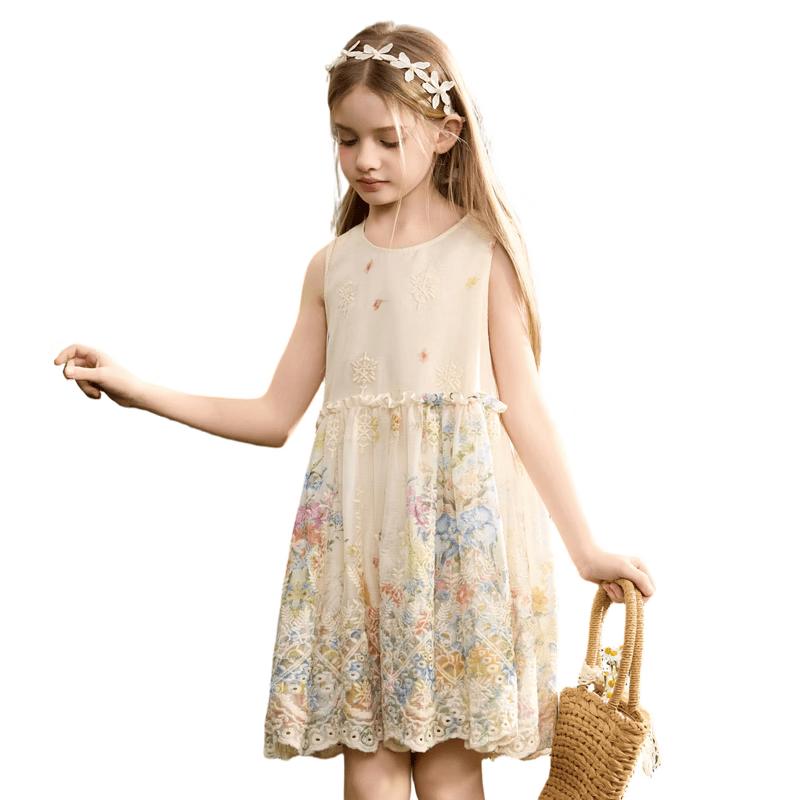 ASK JUNIOR Girls Summer Floral Sleeveless Dress 110