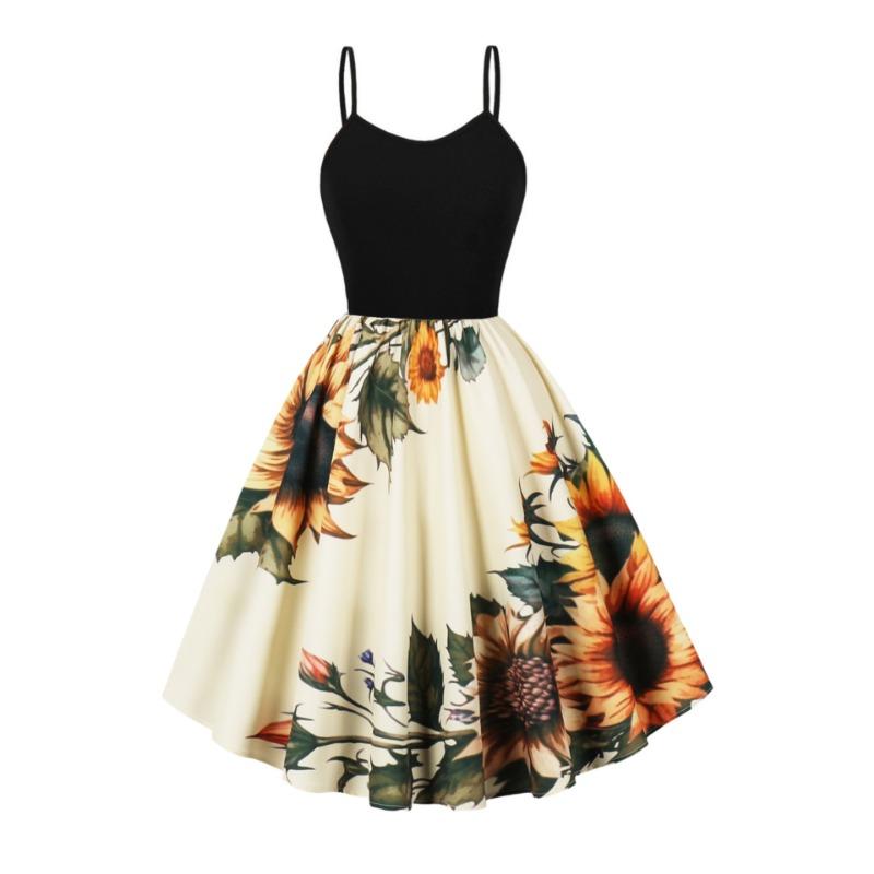 A New Summer Cool Suspender Retro Printed Pendulum Dress