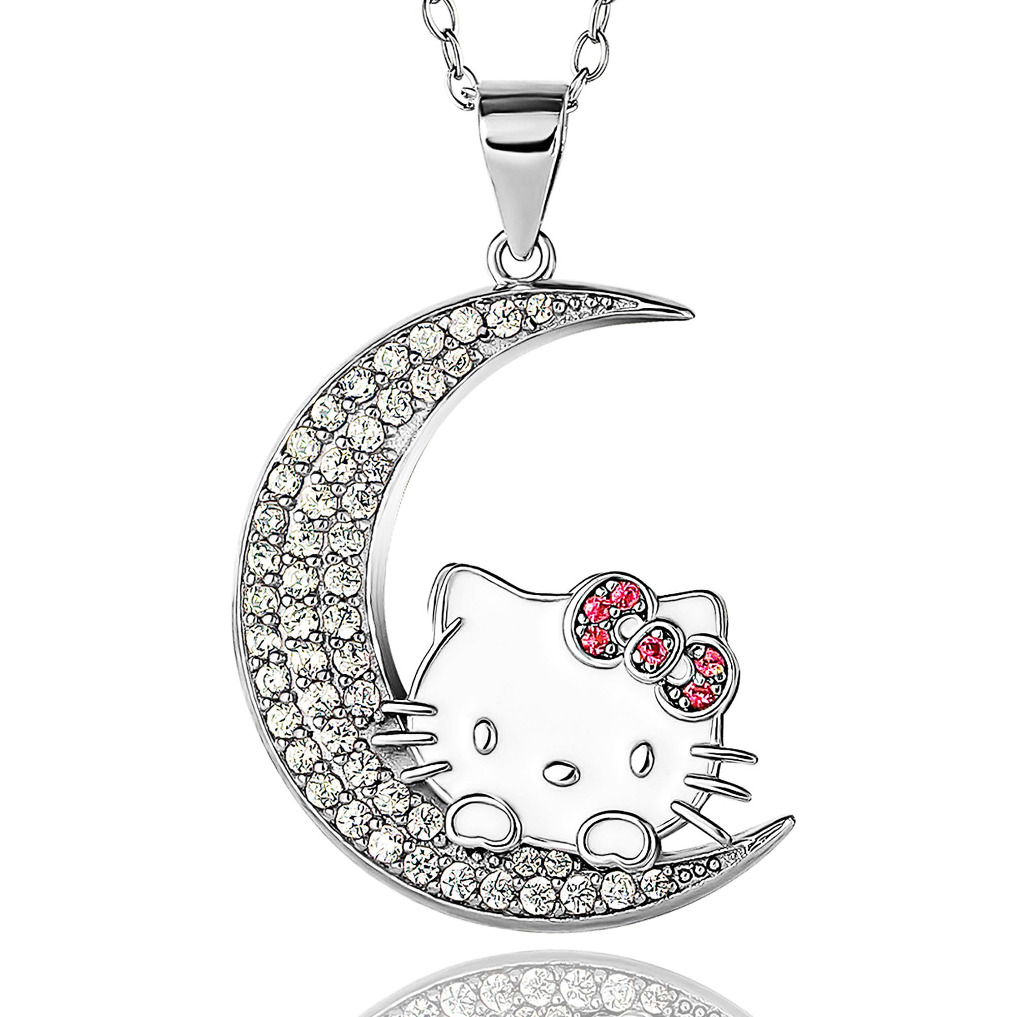

SALLY ROSE Ожерелье-подвеска Hello Kitty Moon из кубического циркония Официально лицензированное серебряное ожерелье Hello Kitty для стерлингового кубического циркония 18