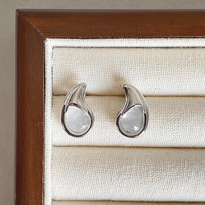 2025 Trendy Teardrop Earrings: Women's Fashion Studs with Inlaid Natural Crystals
