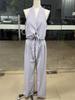 2024 Women’s Fashion Sleeveless Hollow Top & High-Waist Wide-Leg Pant Set
