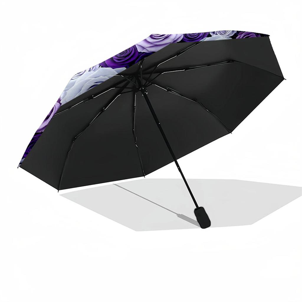 Purple Rose Wall Automatic Umbrella Retractable Design with 8-Rib Durability Lightweight All-Season Umbrella for Travel Elegant Women's Umbrella