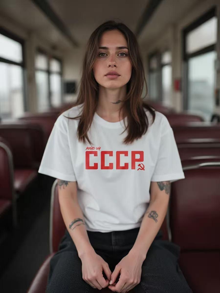 European and American new short-sleeved letter-printed short-sleeved T-shirt women s loose and versatile casual top bottoming shirt S