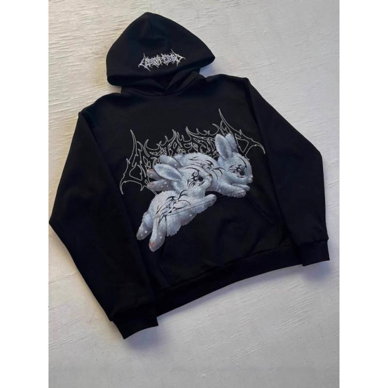 Unisex Retro Hip Hop Hoodie Black 3D Print Streetwear Oversized Fit Long Sleeve Pullover