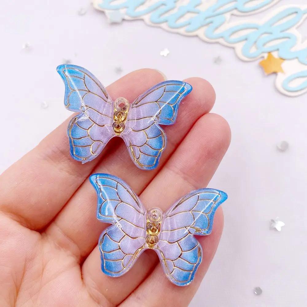 10pcs Shiny Cute Gradient Colorful Butterfly Figurine Flatback Rhinestone 1 Hole Bead DIY Wedding Decor Scrapbook Jewelry Crafts