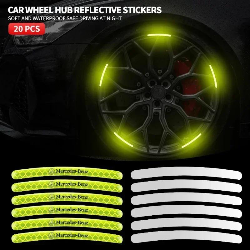 EJG4 Car Wheel Fluorescent Sticker Hub Sticker Reflective Warning for Mercedes Benz B/C/E/S Class A Class C200L GLC GLK New CLA GLA