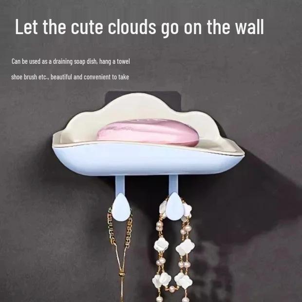 Newcomer 0.01: Punch-Free Adhesive Soap Dish with Draining Hooks for Bathroom or Dorm