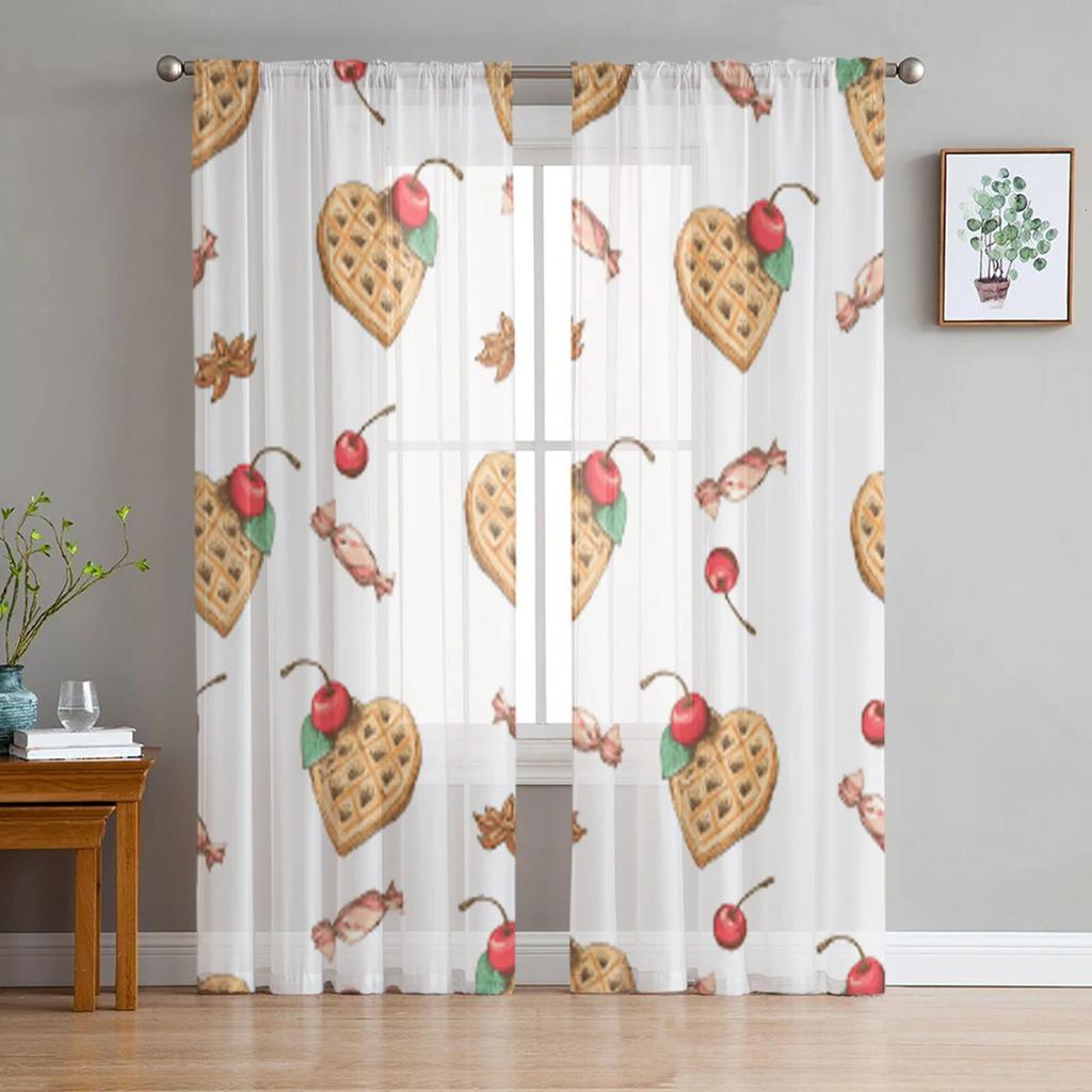 Ice Cream Cone And Cupcakes Tulle Curtain For Living Room Sheer Valance Curtain For Kitchen Bedroom Window Drapes