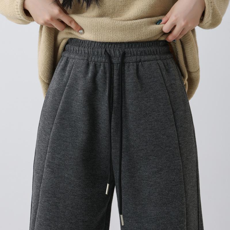 Autumn and winter new women's clothing wool silk velvet warm wide-leg pants high waist straight casual thickened narrow banana