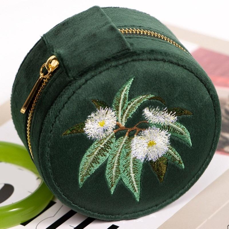 Přenosná vyšívaná sametová krabička na náramky Elegantní pouzdro na šperky pro více náramků Ručně vyráběný úložný kontejner na doplňky
