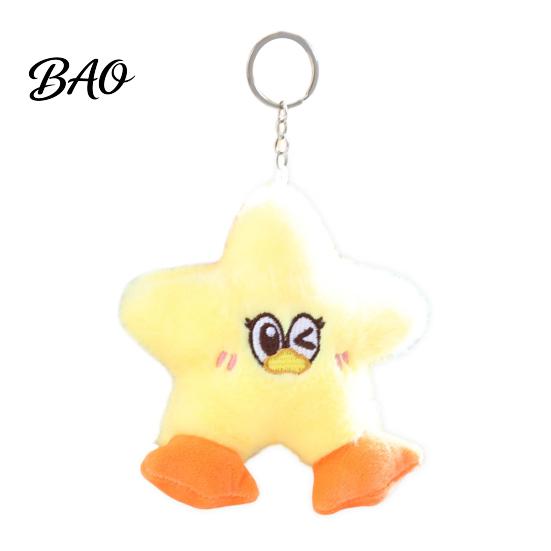 Skin Friendly Polyester Duck Toy Star Plush Keychain, Soft Stuffed Animal Pendant with Embroidered Face, Layered Orange Feet Cute Cartoon Bag
