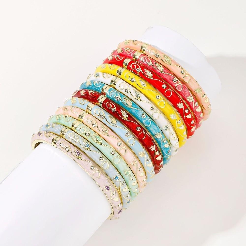 Small Floral Chinese Flower Bangle Enamel Women's Hand Bracelet Vintage Cloisonne Bangle Ladies