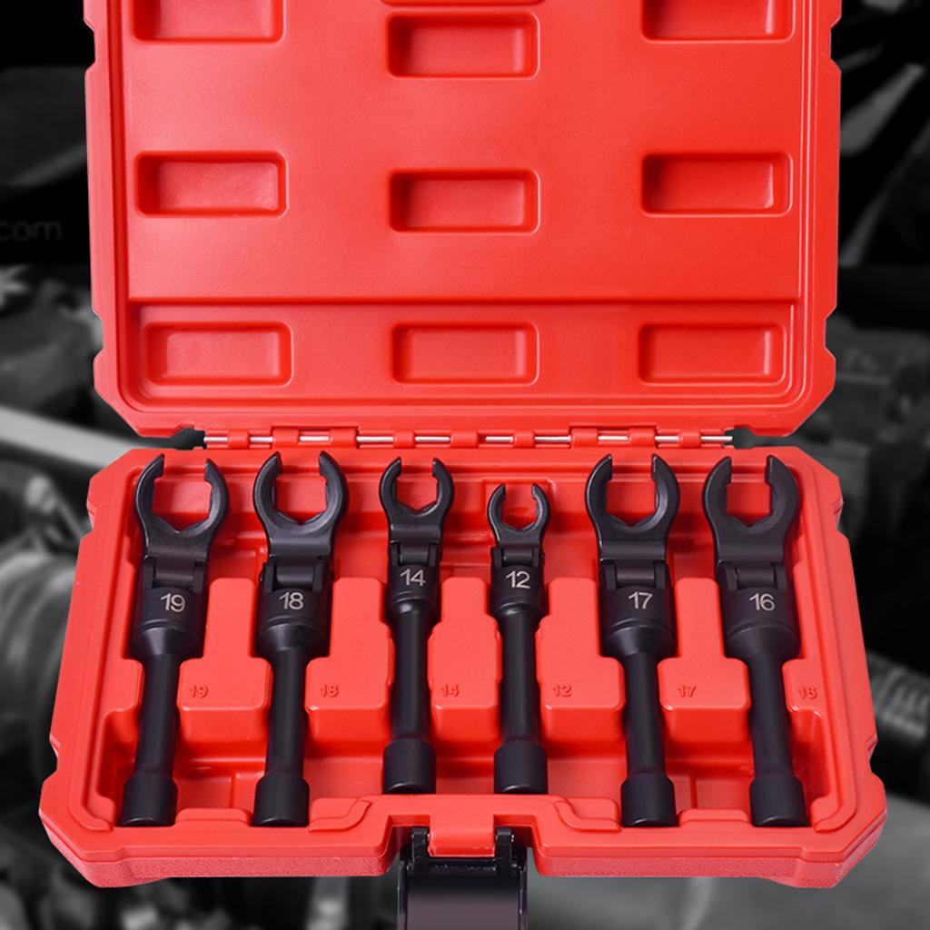 6PCS Long Flexible Head Injector Fuel Line Socket Wrench Set 3/8inch Drive Crowfoot Flare Nut Wrench Tool 12mm-19mm