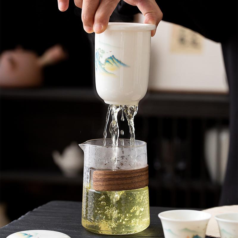 Suet Jade White Porcelain Travel Tea Set, One Pot, Three Cups, Simple Express Cup, Ceramic Portable Bag, Outdoor Souvenir