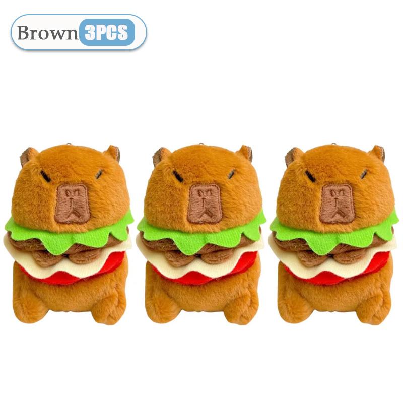 1-20PCS Hamburger Capybara Plush Keychain Backpack Pendant Toy Car Key Ring Decorat Kawaii Stuffed Doll Children Birthday Gift