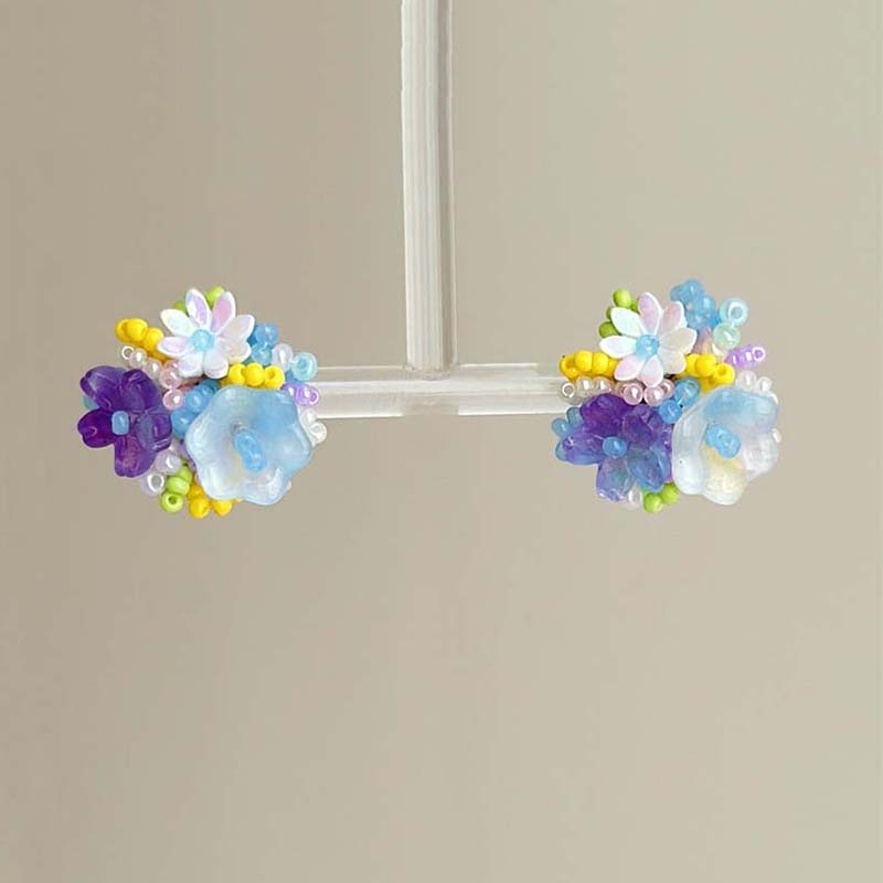 New Exquisite Colorful Flower Round Earrings for Women Romantic Beads Flower Earrings Sweet Fashion Ear Jewelry Accessories