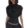 C25TP449 Women's Solid Color Sleeveless Slim Fit High Neck Draped Top