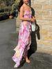 Ladies' Summer Camisole Dress Women Irregular Tassel Print Dress Casual Fashionable Long Skirt