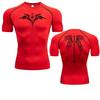 Camiseta de Compressão Masculina com Estampa de Asa Gótica Vermelha, Top Respirável de Secagem Rápida para Treino na Academia