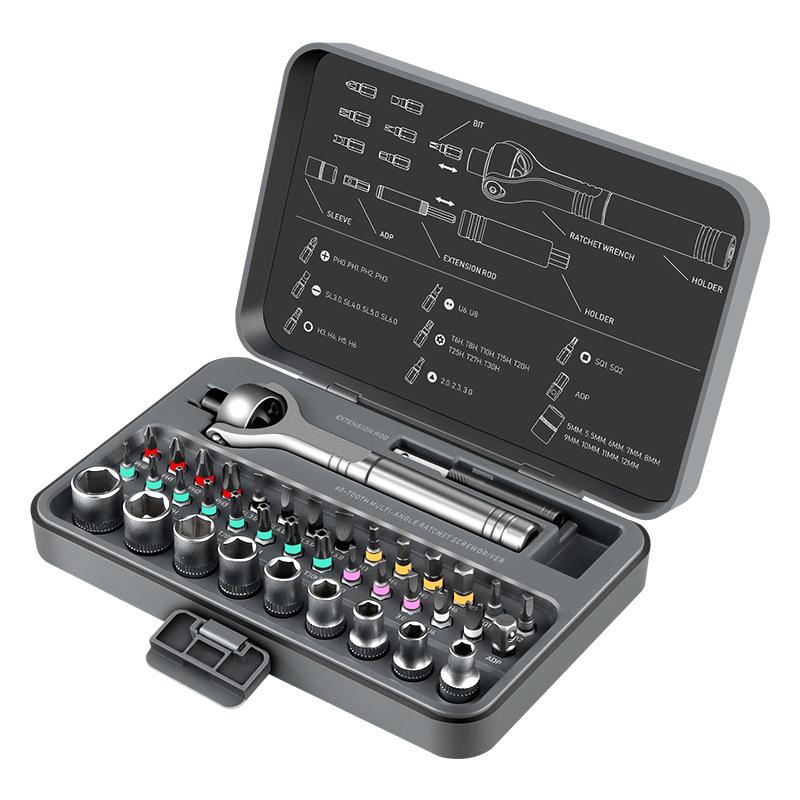 

Tools Sets Magnetic Ratchet Screwdriver Set Detachable T-Handle Magnetic Fix Furniture, Electronics and Bicycle 40/66 in 1