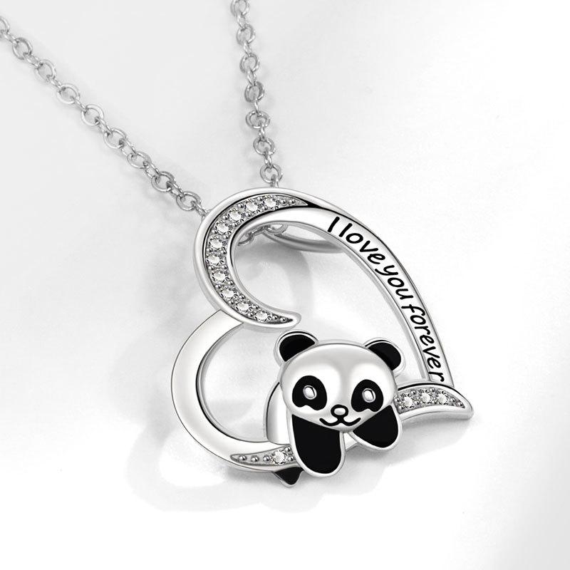Ladies Elegant Love Heart Cute Panda Pendant Necklaces