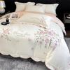 Luxury Cherry Blossom Embroidered Long Staple Cotton 4-Piece Bedding Set
