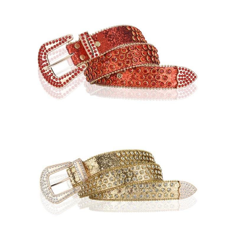 Women's European and American feng shui diamond leather belt, handmade diamond-encrusted fashionabl