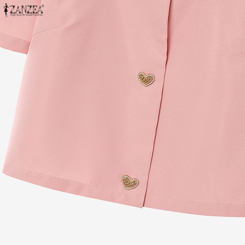 ZANZEA Women Casual Short Sleeve Blouse and Short Skirts Elegant Two Piece Suit Sets