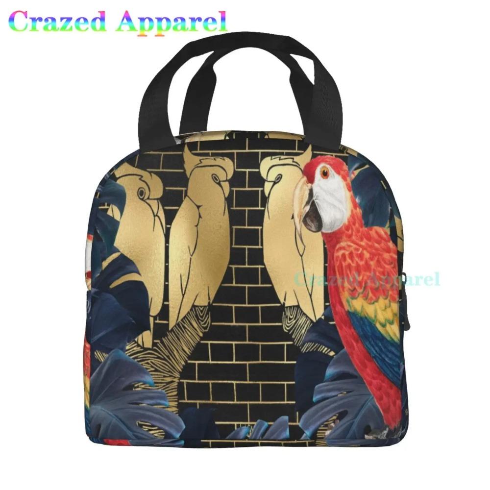 Large Lunch Bag Parrots On Branches Printed Insulated Lunch Box for Women and Men, Portable Lunch Box for Work Picnic Beach