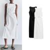 Spring New Women's Clothing Opening Design Midi Skirt Black Open Back Waist Leakage Slit Length Dress 8611459