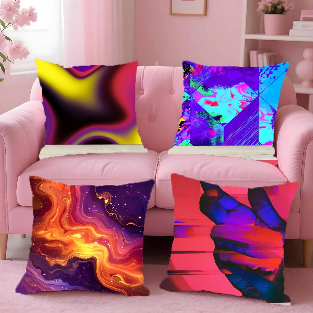 Cyberpunk Gradient Tone Pillow Case Antidustmite Pillowcase Invisible Zipper Silky Short Plush Sofa Cushion Cover