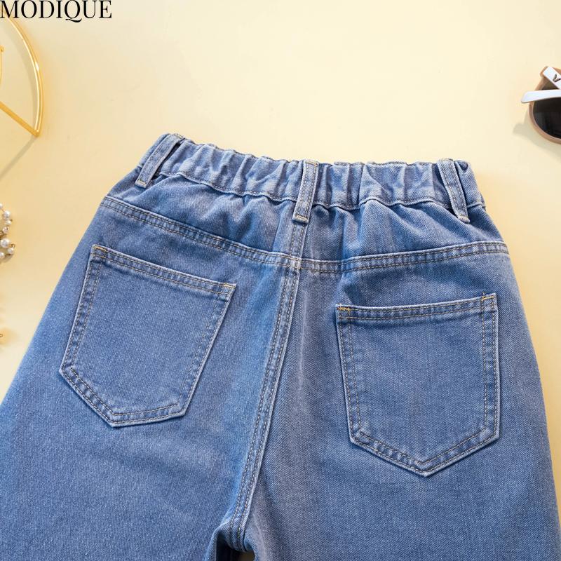 MODIQUE 2025 Nou Mărimi Mari Casual de Vară pentru Femei cu Talie Înaltă Drepți Scurți din Denim Albastru Dama Largi de Bază Pantaloni Cinci Sferturi